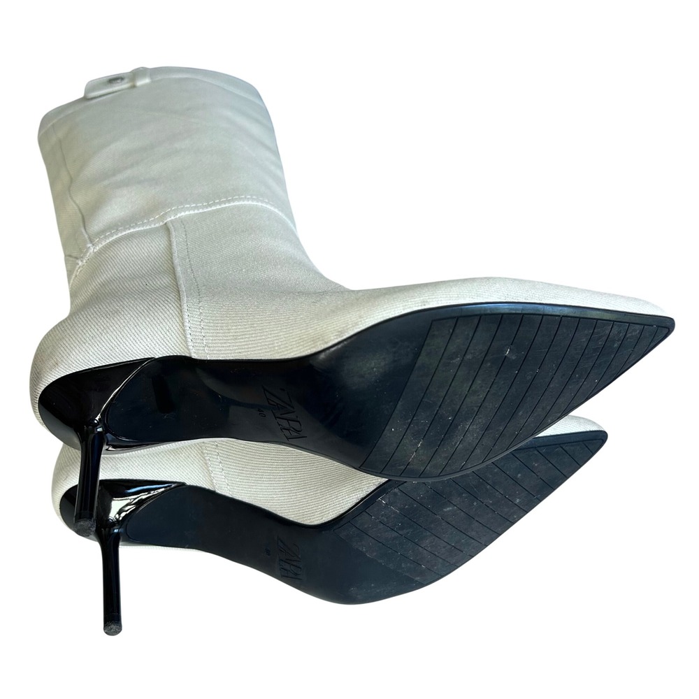 Zara Knee High Denim Boots Womens Size 9 EU 40 White Stiletto Pointed Toe - Picture 8 of 14